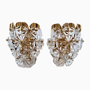 Cut Crystal Glass and Brass Wall Lamps from Kinkeldey, 1960s, Set of 2
