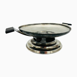 Versilberte Aufsatzschale mit Griffen aus schwarzem Bakelit