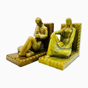 Bookends in Green Glazed Ceramic