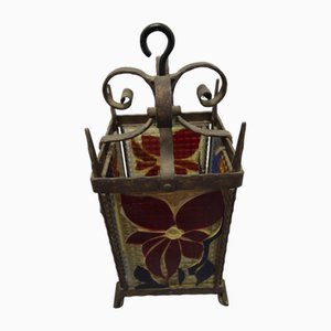 Farol para patio de hierro forjado y vitrales