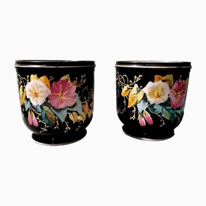 Napoleon III French Cachepots in Hand-Painted Porcelain De Paris, 1880s, Set of 2