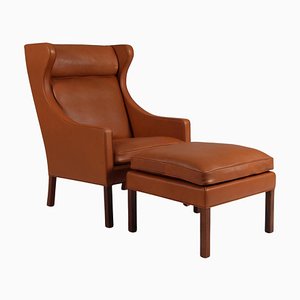 Fauteuil à Oreilles avec Ottomane par Børge Mogensen pour Fredericia