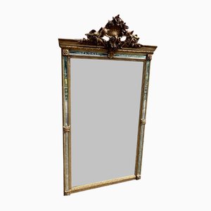 Espejo francés antiguo grande de madera tallada y gesso