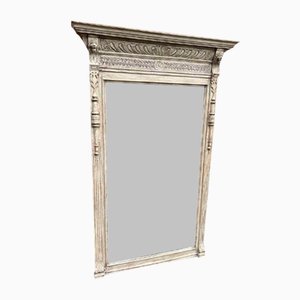 Large Antique 19th Century French Carved Wood Painted Mirror