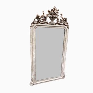 Large Antique 19th Century French Carved Wood & Gesso Painted Mirror