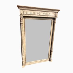 Espejo francés antiguo grande de madera tallada y pintada