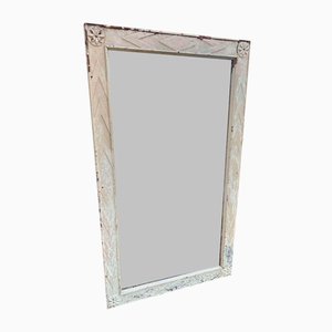 Large Antique Swedish Carved Wood Distressed Painted Mirror