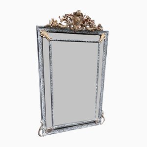 Large Antique 19th Century French Paint & Gilt Cushion Mirror