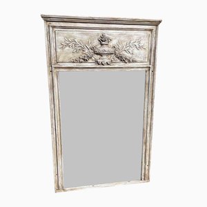 Large Antique French Carved Wood Painted Mirror