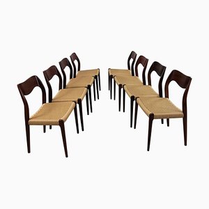 Vintage Fully Restored Rosewood Dining Chairs with Paper Cord Seats by Niels Otto Møller, Customizable Reupholstery, 1960s, Set of 6