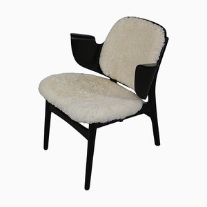 Restored & Refinished 107 Armchair with Sheepskin by Hans Olsen for Bramin, 1960s