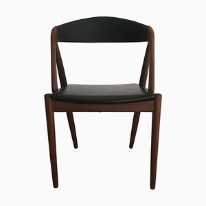 Chaises de Salle à Manger Restaurées en Teck et Cuir Noir par Kai Kristiansen pour Andersen Møbelfabrik, 1960s