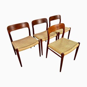 Teak Dining Chairs Papercord Seats from J.L. Møllers, Customizable Reupholstery, 1960s, Set of 4
