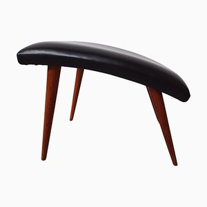 Danish Refinished Footstool with Leather Upholstery, 1960s