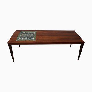 Restored Rosewood Coffee Table with Royal Copenhagen Tiles by Severin Hansen for Haslev Møbelsnedkeri, 1960s