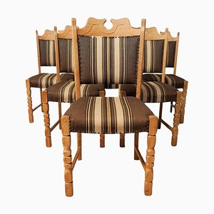 Brutalist Danish Oak Dining Chairs in the style of Henning Kjaernulf, 1960s, Set of 6