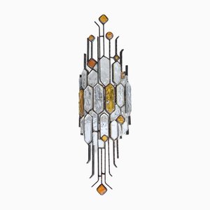 Hammered Glass Single Wall Light by Longobard, 1970s