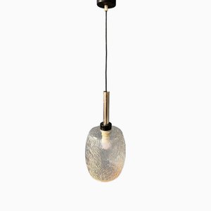 Mid-Century Patterned Clear Glass Pendant Lamp