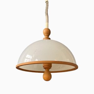 White Acrylic Glass Ceiling Pendant Lamp with Wooden Elements from Steinhauer