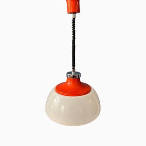 Lampada a sospensione Mid-Century Space Age in vetro acrilico bianco con tappo rosso