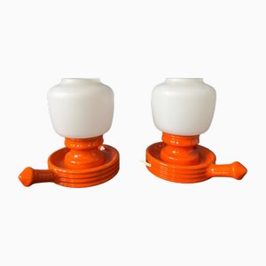 Vintage Orange Ceramic Opaline Glass Table Lamps, Set of 2