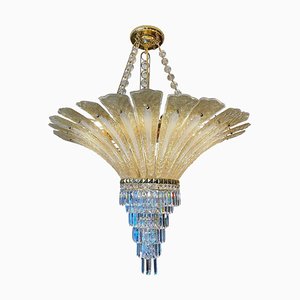 Large Italian Murano Gold Palm Leaf Chandelier, 1970