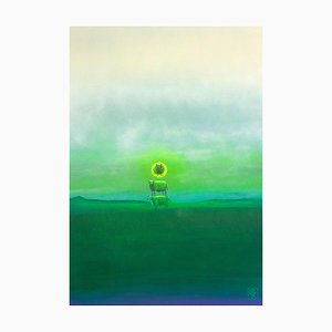 Sheep Eclipse - Abstract Colorfield Surrealist Landscape, Acrylic on Paper, 2024