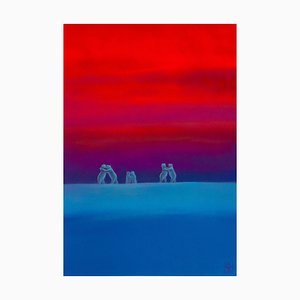 Dancing Bears at Dusk - Colorfield Surrealist Landscape, Acrylic on Paper, 2024 2024, 2010s