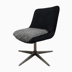 Sedia girevole Mid-Century in felpa nera e pelliccia sintetica, anni '60