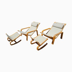 Poltrone Pulkka con poggiapiedi di Ilmari Lappalainen per Ikea, anni '80, set di 2