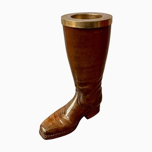 Wood and Brass Bootstick Holder, Italy, 1940s
