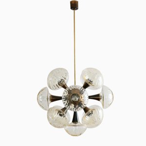 Large Sputnik Orbit Ceiling Lamp in Glass & Brass, 1970s