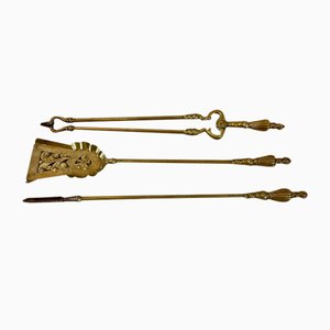 Antike viktorianische Messing Feuereisen, 1860, 3 . Set