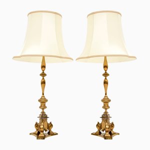 Vintage Brass Table Lamps, 1920, Set of 2