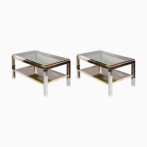 Mid-Century Beistelltische aus Messing, Chrom & Glas, 1970er, 2er Set