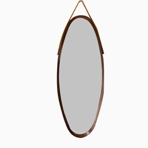 Vintage Italian Oval Mirror with Stained Teak Frame by Campo & Graffi, 1960s