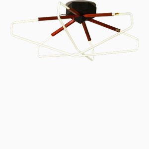 Grande Lampe à Suspension en Fer avec Four Cross Neon, 1970s
