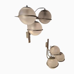 Grandes Appliques Murales en Chrome avec Trois Lumières et Bougies Sphères en Opaline de Candle, 1970s, Set de 2