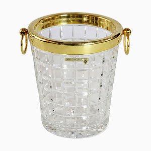 Cubitera de champán francés de metal dorado y cristal tallado, años 80