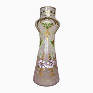 Emaillierte Jugendstil Glasvase, 1890er