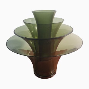 Table Lamp Petal Model with 4 Green Glasses and Floral Motifs from Murano