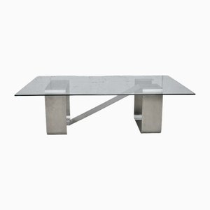 Coffee Table with Kinetic Steel Base and Glass Slab. 1970s