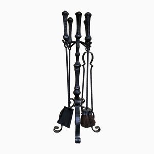 Wrought Iron Fireplace Set, 1940s, Set of 4
