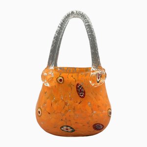 Sac à Main Vase en Verre de Murano Orange de Millefiori, 1960s