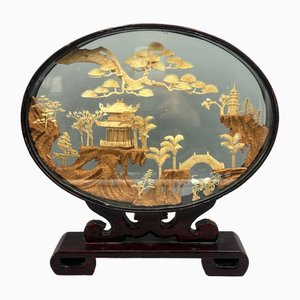 Asiatisches Diorama Kork hinter Glas, 1890er