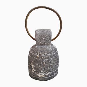 Vintage Stone Weight with Iron Ring, 1960s