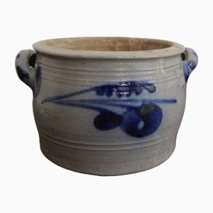 Pot Folk Art en Grès Gris et Bleu Cobalt, Allemagne, 1890s