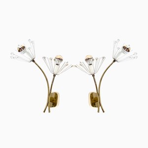 Lampade da parete in ottone, filo metallico e cristallo acrilico di Emil Stejnar per Rupert Nikoll, Vienna, Austria, anni '50, set di 2