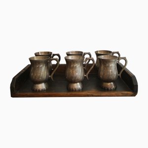 Early 20th Century Silver Plated Brass Mugs, 1930s, Set of 6