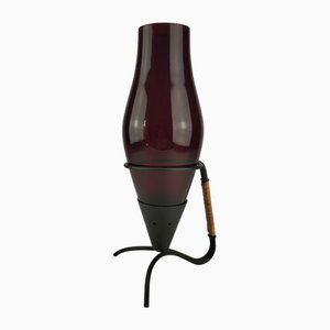Mid-Century Lantern with Dark Red Glass by Gunnar Ander for Ystad-Metall